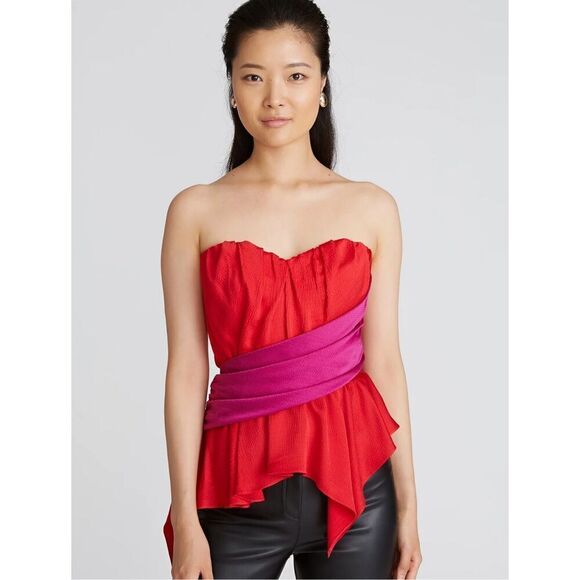 AMUR Matilda Color Block Peplum Bustier in Racing Red Size 8 - Picture 1 of 12